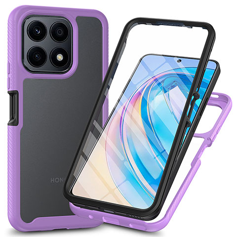 Coque Rebord Contour Silicone et Vitre Transparente Housse Etui 360 Degres ZJ3 pour Huawei Honor X8a 4G Violet Clair