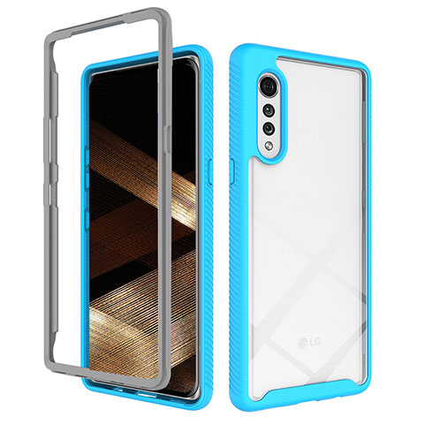 Coque Rebord Contour Silicone et Vitre Transparente Housse Etui 360 Degres ZJ3 pour LG Velvet 4G Bleu Ciel