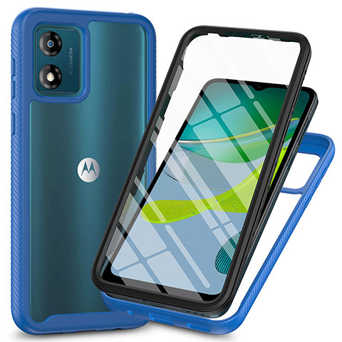 Coque Rebord Contour Silicone et Vitre Transparente Housse Etui 360 Degres ZJ3 pour Motorola Moto E13 Bleu