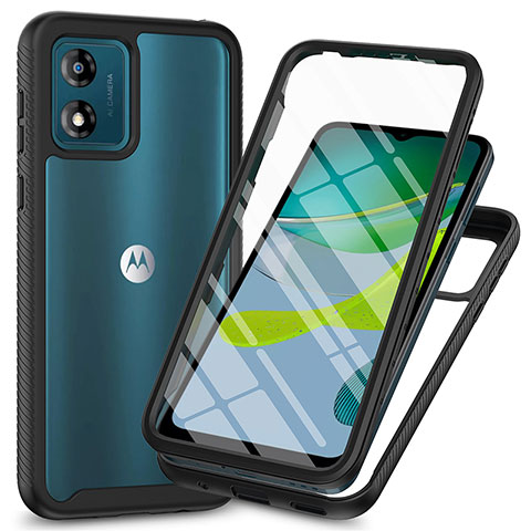 Coque Rebord Contour Silicone et Vitre Transparente Housse Etui 360 Degres ZJ3 pour Motorola Moto E13 Noir