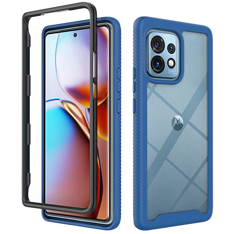 Coque Rebord Contour Silicone et Vitre Transparente Housse Etui 360 Degres ZJ3 pour Motorola Moto Edge 40 Pro 5G Bleu