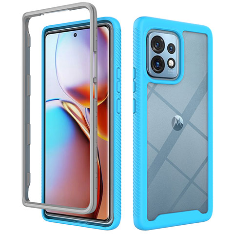 Coque Rebord Contour Silicone et Vitre Transparente Housse Etui 360 Degres ZJ3 pour Motorola Moto Edge 40 Pro 5G Bleu Ciel