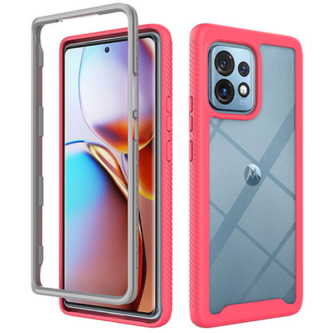 Coque Rebord Contour Silicone et Vitre Transparente Housse Etui 360 Degres ZJ3 pour Motorola Moto Edge 40 Pro 5G Rose Rouge