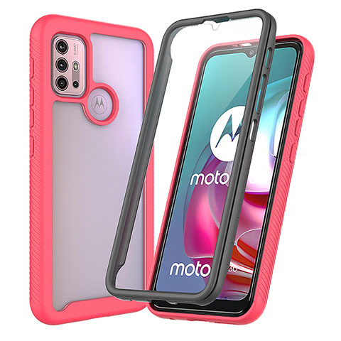 Coque Rebord Contour Silicone et Vitre Transparente Housse Etui 360 Degres ZJ3 pour Motorola Moto G10 Rose Rouge