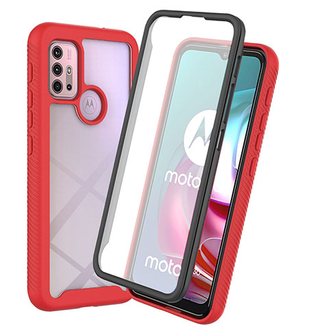 Coque Rebord Contour Silicone et Vitre Transparente Housse Etui 360 Degres ZJ3 pour Motorola Moto G10 Rouge