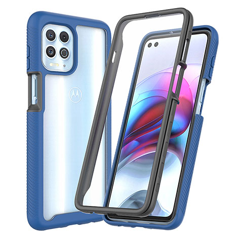 Coque Rebord Contour Silicone et Vitre Transparente Housse Etui 360 Degres ZJ3 pour Motorola Moto G100 5G Bleu