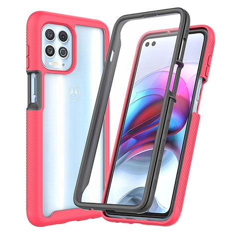 Coque Rebord Contour Silicone et Vitre Transparente Housse Etui 360 Degres ZJ3 pour Motorola Moto G100 5G Rose Rouge