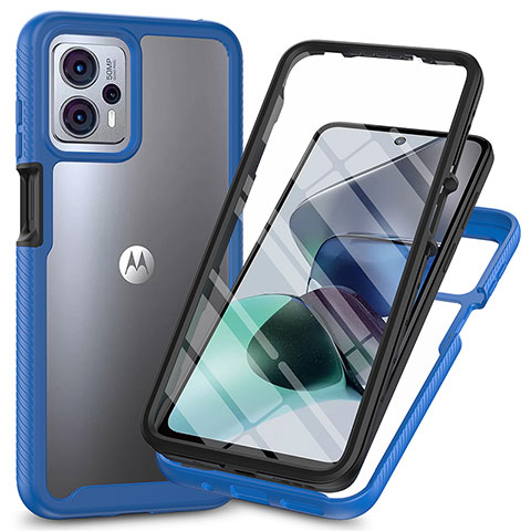 Coque Rebord Contour Silicone et Vitre Transparente Housse Etui 360 Degres ZJ3 pour Motorola Moto G13 Bleu