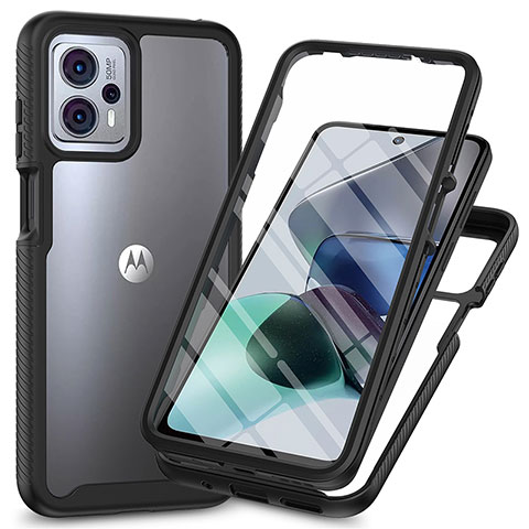 Coque Rebord Contour Silicone et Vitre Transparente Housse Etui 360 Degres ZJ3 pour Motorola Moto G13 Noir