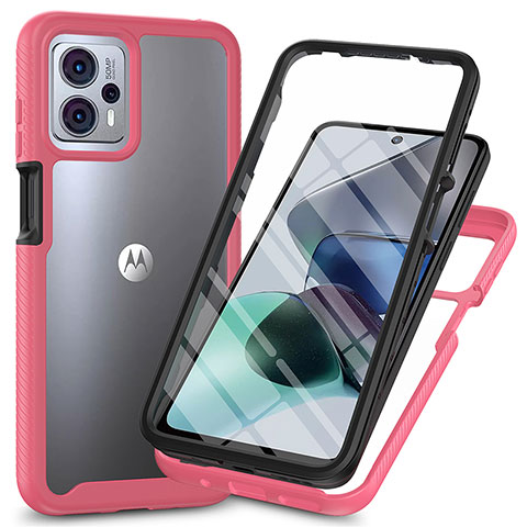 Coque Rebord Contour Silicone et Vitre Transparente Housse Etui 360 Degres ZJ3 pour Motorola Moto G13 Rose Rouge