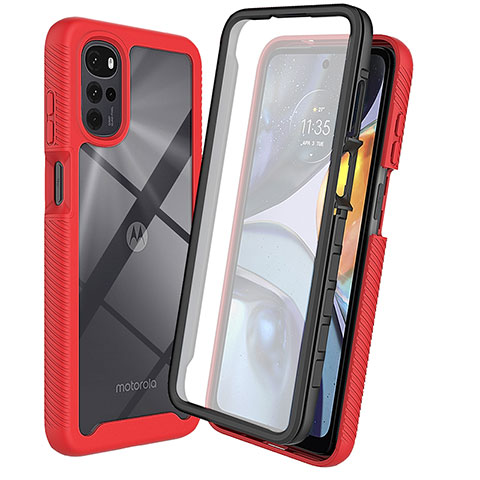 Coque Rebord Contour Silicone et Vitre Transparente Housse Etui 360 Degres ZJ3 pour Motorola Moto G22 Rouge