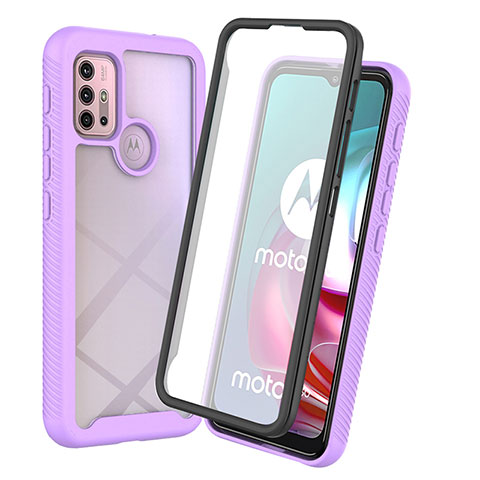 Coque Rebord Contour Silicone et Vitre Transparente Housse Etui 360 Degres ZJ3 pour Motorola Moto G30 Violet