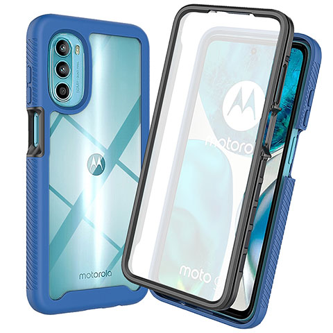 Coque Rebord Contour Silicone et Vitre Transparente Housse Etui 360 Degres ZJ3 pour Motorola MOTO G52 Bleu