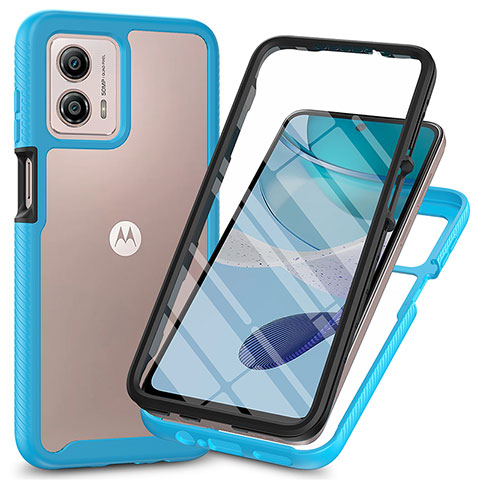 Coque Rebord Contour Silicone et Vitre Transparente Housse Etui 360 Degres ZJ3 pour Motorola Moto G53 5G Bleu Ciel