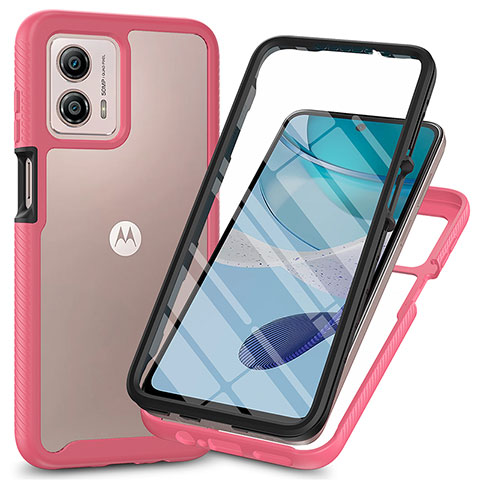 Coque Rebord Contour Silicone et Vitre Transparente Housse Etui 360 Degres ZJ3 pour Motorola Moto G53 5G Rose Rouge