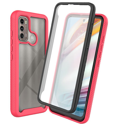 Coque Rebord Contour Silicone et Vitre Transparente Housse Etui 360 Degres ZJ3 pour Motorola Moto G60 Rose Rouge