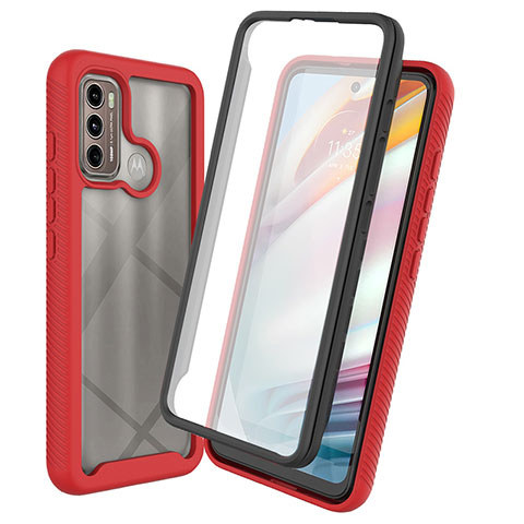 Coque Rebord Contour Silicone et Vitre Transparente Housse Etui 360 Degres ZJ3 pour Motorola Moto G60 Rouge