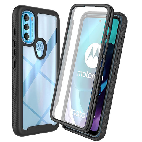 Coque Rebord Contour Silicone et Vitre Transparente Housse Etui 360 Degres ZJ3 pour Motorola Moto G71 5G Noir