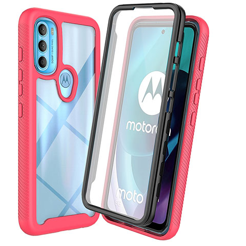 Coque Rebord Contour Silicone et Vitre Transparente Housse Etui 360 Degres ZJ3 pour Motorola Moto G71 5G Rose Rouge