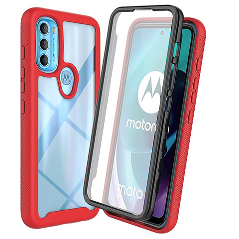 Coque Rebord Contour Silicone et Vitre Transparente Housse Etui 360 Degres ZJ3 pour Motorola Moto G71 5G Rouge