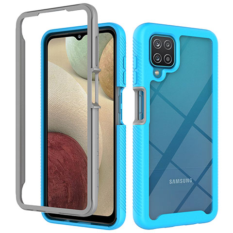 Coque Rebord Contour Silicone et Vitre Transparente Housse Etui 360 Degres ZJ3 pour Samsung Galaxy A12 Nacho Bleu Ciel