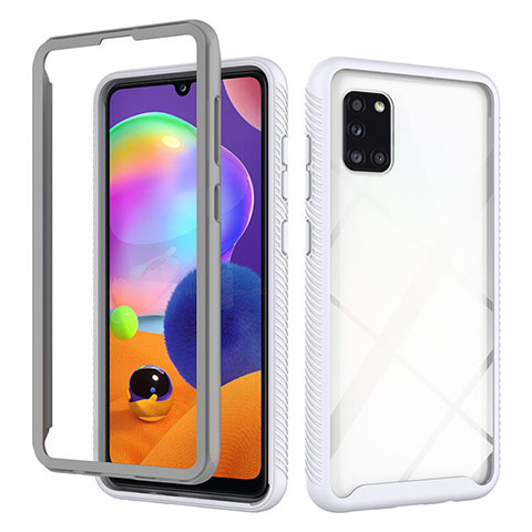 Coque Rebord Contour Silicone et Vitre Transparente Housse Etui 360 Degres ZJ3 pour Samsung Galaxy A31 Blanc