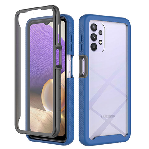 Coque Rebord Contour Silicone et Vitre Transparente Housse Etui 360 Degres ZJ3 pour Samsung Galaxy A32 4G Bleu