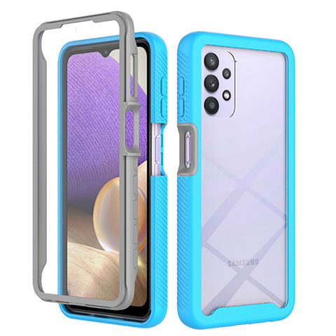 Coque Rebord Contour Silicone et Vitre Transparente Housse Etui 360 Degres ZJ3 pour Samsung Galaxy A32 5G Bleu Ciel