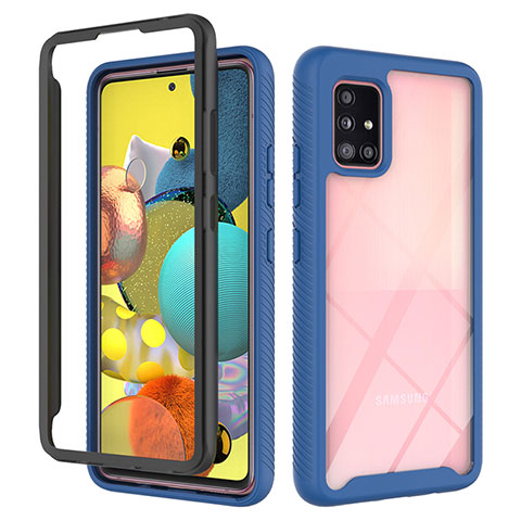 Coque Rebord Contour Silicone et Vitre Transparente Housse Etui 360 Degres ZJ3 pour Samsung Galaxy A51 5G Bleu