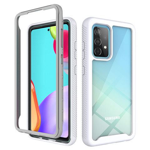 Coque Rebord Contour Silicone et Vitre Transparente Housse Etui 360 Degres ZJ3 pour Samsung Galaxy A52 4G Blanc