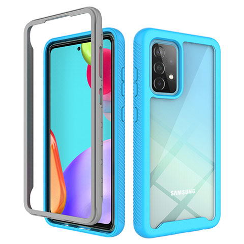 Coque Rebord Contour Silicone et Vitre Transparente Housse Etui 360 Degres ZJ3 pour Samsung Galaxy A52 4G Bleu Ciel