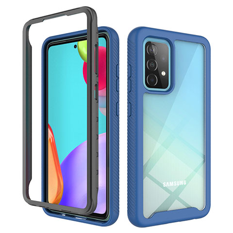 Coque Rebord Contour Silicone et Vitre Transparente Housse Etui 360 Degres ZJ3 pour Samsung Galaxy A52s 5G Bleu