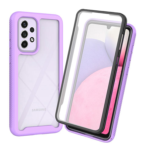 Coque Rebord Contour Silicone et Vitre Transparente Housse Etui 360 Degres ZJ3 pour Samsung Galaxy A53 5G Violet Clair