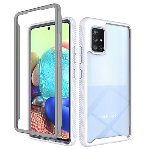 Coque Rebord Contour Silicone et Vitre Transparente Housse Etui 360 Degres ZJ3 pour Samsung Galaxy A71 4G A715 Blanc