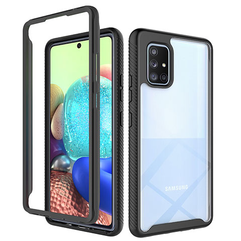 Coque Rebord Contour Silicone et Vitre Transparente Housse Etui 360 Degres ZJ3 pour Samsung Galaxy A71 4G A715 Noir