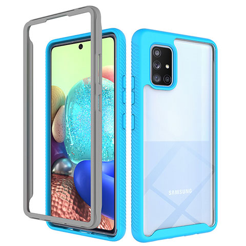 Coque Rebord Contour Silicone et Vitre Transparente Housse Etui 360 Degres ZJ3 pour Samsung Galaxy A71 5G Bleu Ciel