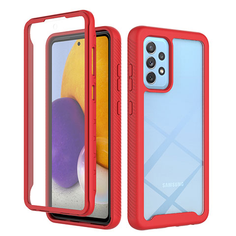 Coque Rebord Contour Silicone et Vitre Transparente Housse Etui 360 Degres ZJ3 pour Samsung Galaxy A72 5G Rouge