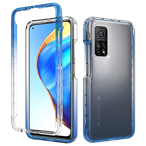 Coque Rebord Contour Silicone et Vitre Transparente Housse Etui 360 Degres ZJ3 pour Xiaomi Mi 10T 5G Bleu