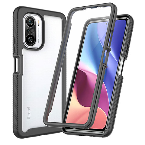 Coque Rebord Contour Silicone et Vitre Transparente Housse Etui 360 Degres ZJ3 pour Xiaomi Poco F3 5G Noir