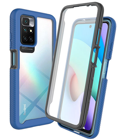 Coque Rebord Contour Silicone et Vitre Transparente Housse Etui 360 Degres ZJ3 pour Xiaomi Redmi 10 (2022) Bleu