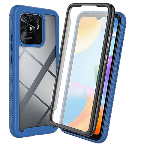 Coque Rebord Contour Silicone et Vitre Transparente Housse Etui 360 Degres ZJ3 pour Xiaomi Redmi 10 India Bleu