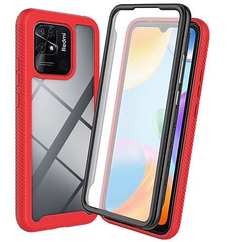 Coque Rebord Contour Silicone et Vitre Transparente Housse Etui 360 Degres ZJ3 pour Xiaomi Redmi 10C 4G Rouge