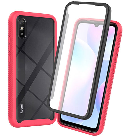 Coque Rebord Contour Silicone et Vitre Transparente Housse Etui 360 Degres ZJ3 pour Xiaomi Redmi 9i Rose Rouge