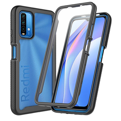 Coque Rebord Contour Silicone et Vitre Transparente Housse Etui 360 Degres ZJ3 pour Xiaomi Redmi 9T 4G Noir