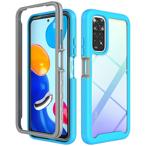 Coque Rebord Contour Silicone et Vitre Transparente Housse Etui 360 Degres ZJ3 pour Xiaomi Redmi Note 11 4G (2022) Bleu Ciel