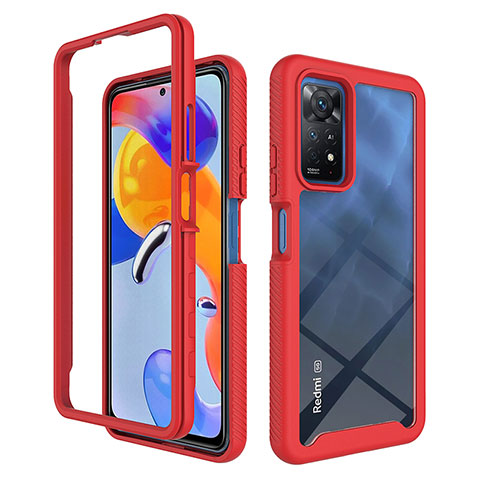 Coque Rebord Contour Silicone et Vitre Transparente Housse Etui 360 Degres ZJ3 pour Xiaomi Redmi Note 11 Pro 5G Rouge