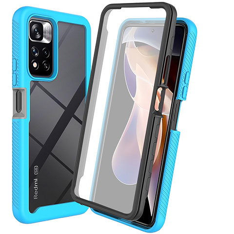 Coque Rebord Contour Silicone et Vitre Transparente Housse Etui 360 Degres ZJ3 pour Xiaomi Redmi Note 11 Pro+ Plus 5G Bleu Ciel