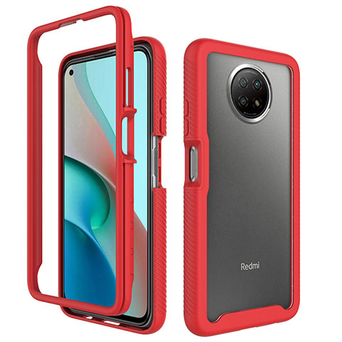 Coque Rebord Contour Silicone et Vitre Transparente Housse Etui 360 Degres ZJ3 pour Xiaomi Redmi Note 9 5G Rouge