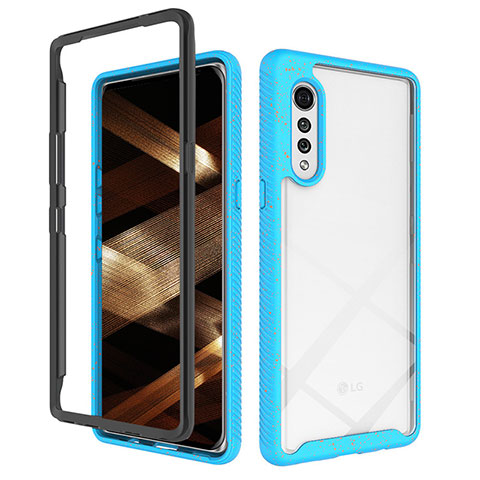 Coque Rebord Contour Silicone et Vitre Transparente Housse Etui 360 Degres ZJ4 pour LG Velvet 5G Bleu Ciel