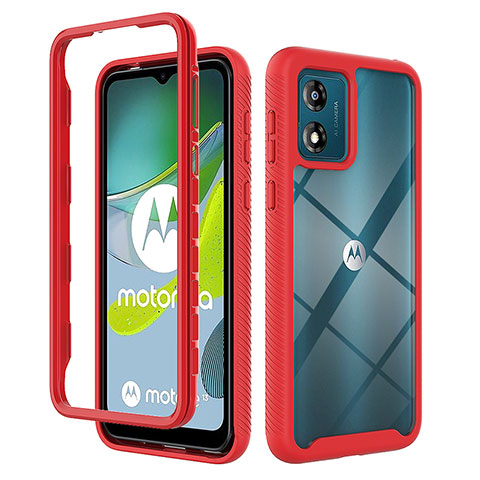 Coque Rebord Contour Silicone et Vitre Transparente Housse Etui 360 Degres ZJ4 pour Motorola Moto E13 Rouge